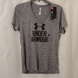 NWT Sz M loose Fit Under Armour Heat Gear Heather Gray Short-Sleeve V-Neck Tee